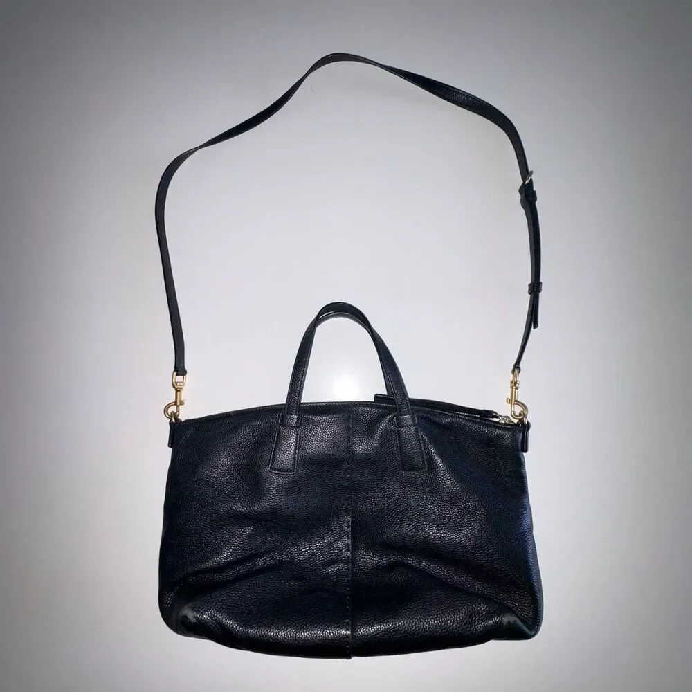 Tory Burch Black Pebbled Leather McGraw Top-Zip Satchel Crossbody Bag